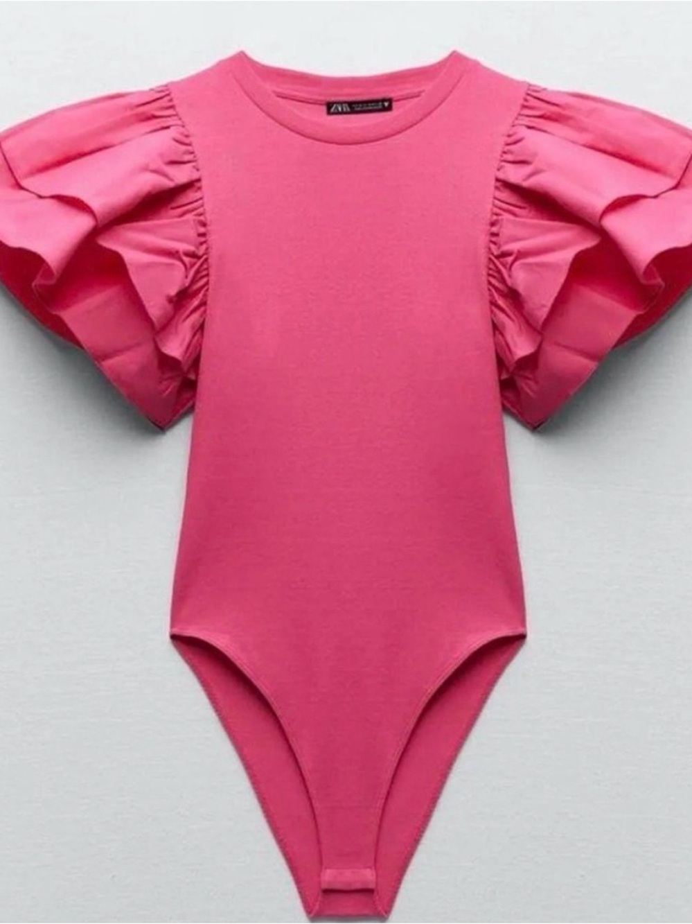 Zara Hot Pink Ruffle-Sleeve One-Piece Bodysuit